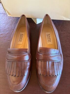 Enzo Angiolini preowned Brown Leather Kiltie Loafers size 9